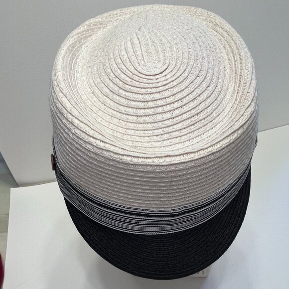 D&Y Straw Newsboy cap in Ivory and Navy Blue - Picture 7 of 11